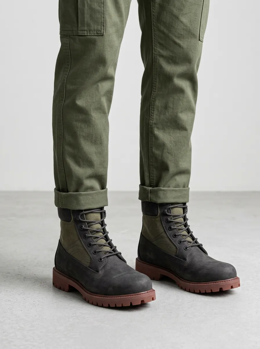 Unisex Military Style Canvas Leather Work Boots