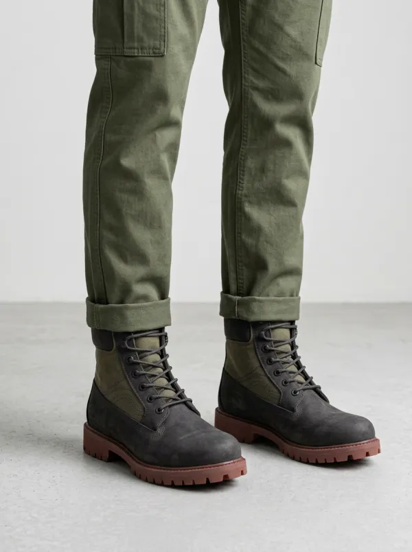 Unisex Military Style Canvas Leather Work Boots