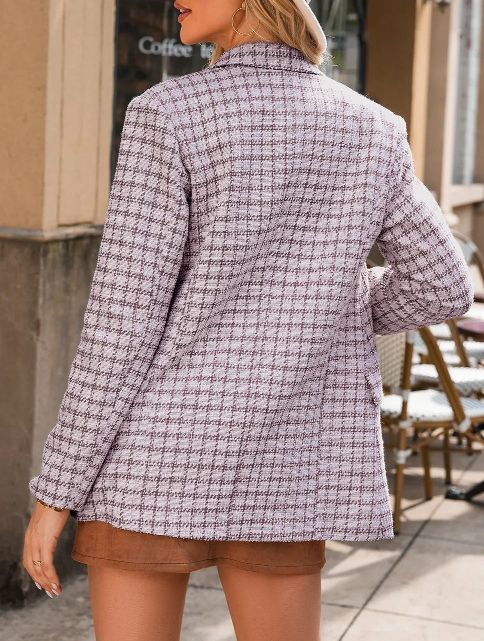 Women's Elegant Tweed Plaid Blazer