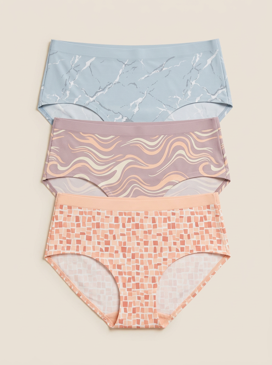 Women's Marble Wave Geometric Three-Pack Panties