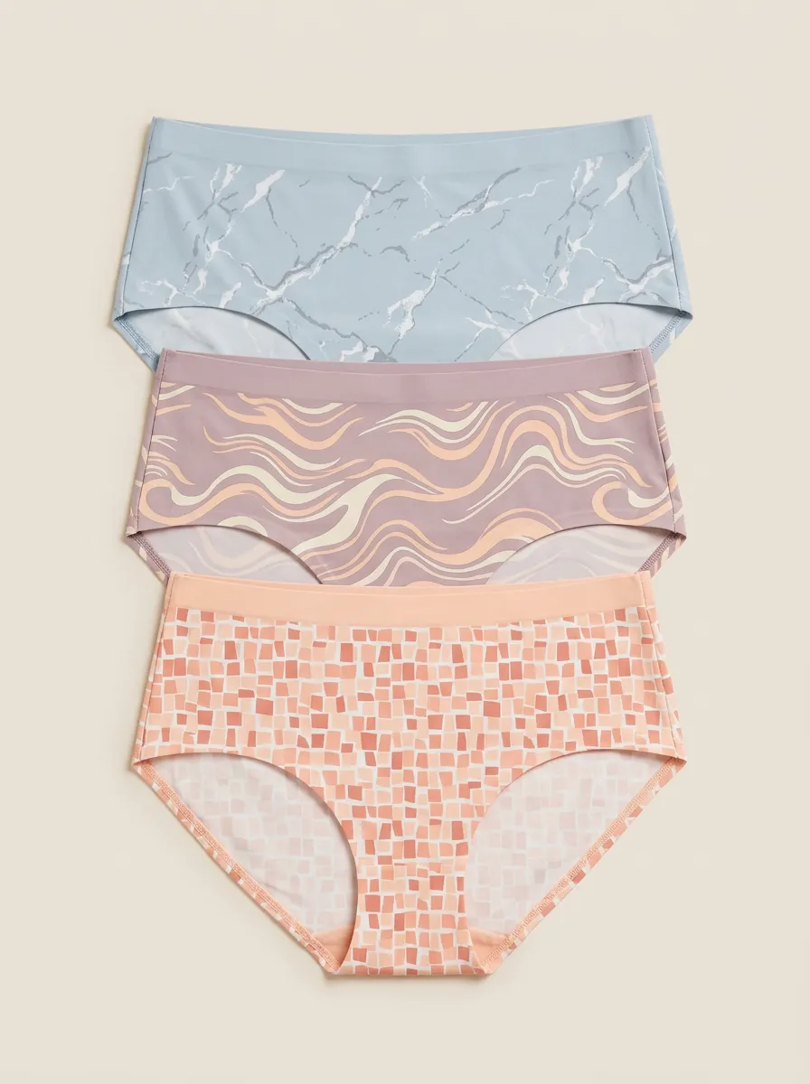 Women's Marble Wave Geometric Three-Pack Panties