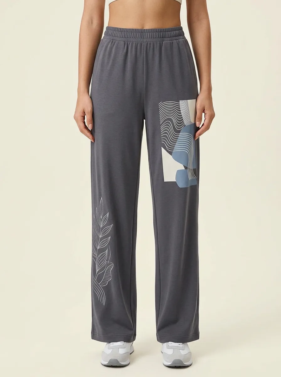 Women's Abstract Geometric Leaf Graphic Wide Leg Sweatpants