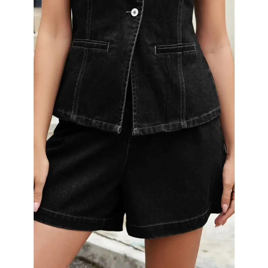 Utility High Waist Pocketed Denim Shorts