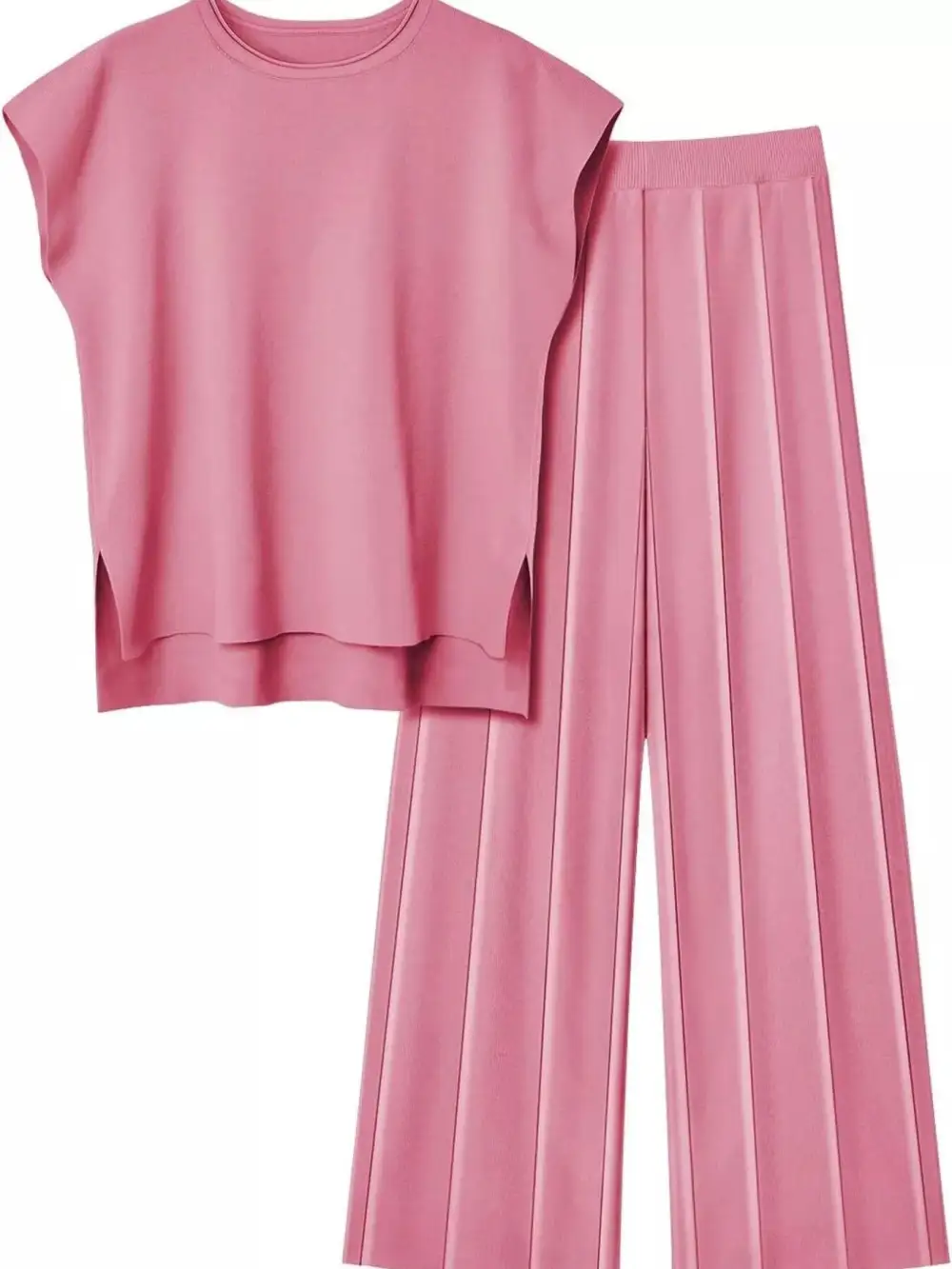 Casual Solid Cap Sleeve Top and Pants Knit Set