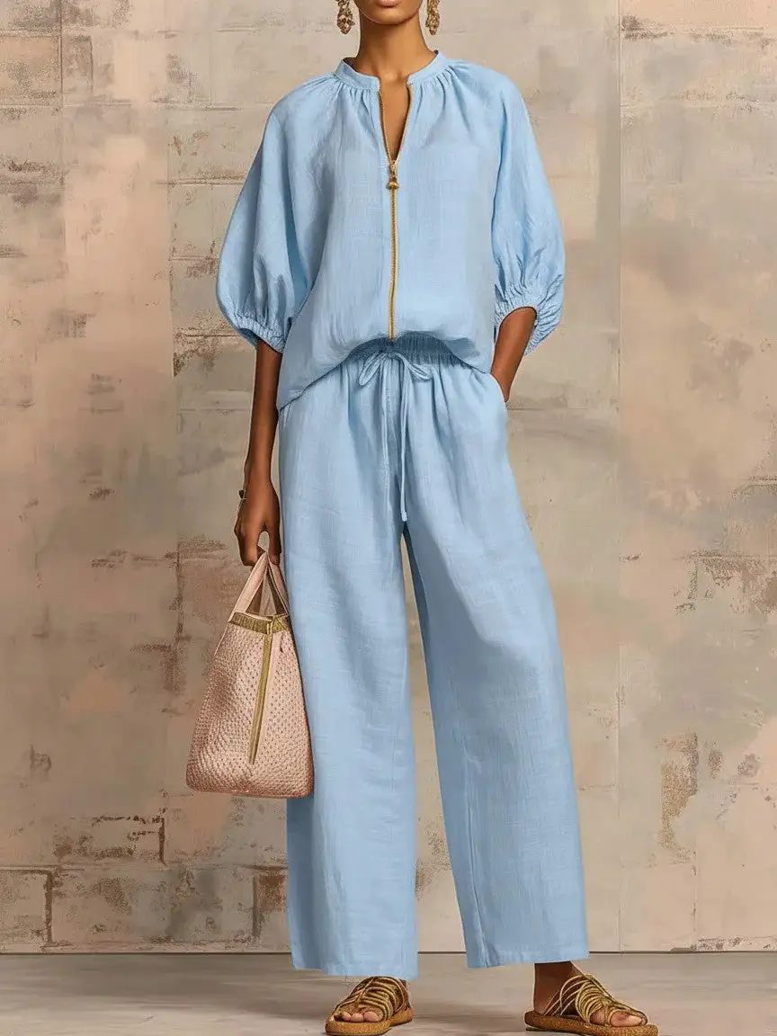 Wide-Leg Denim Stretch Women's Matching Set