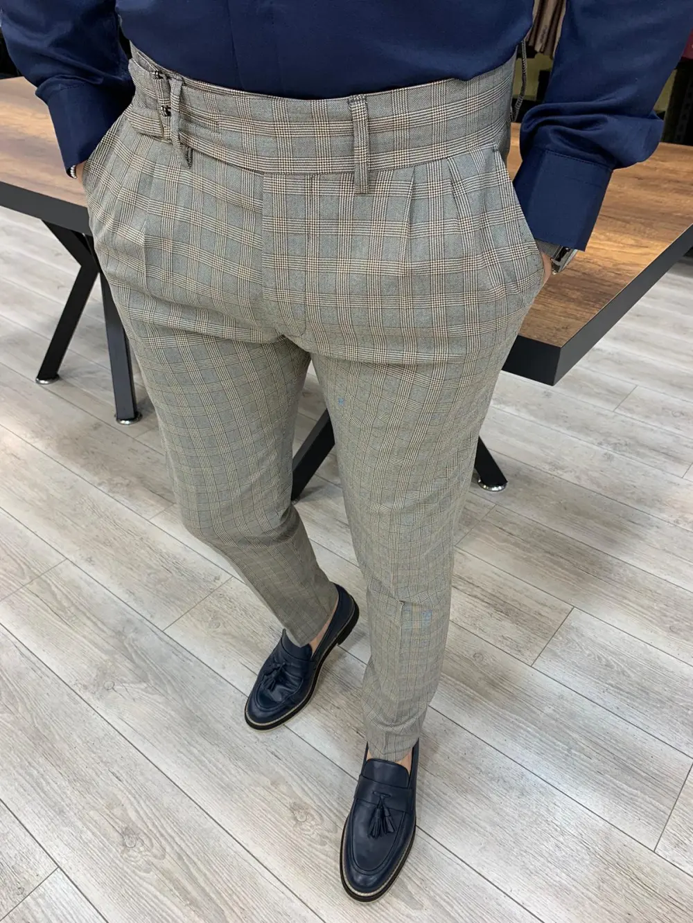 Refined Modern Slim Fit Plaid Tailored Trousers