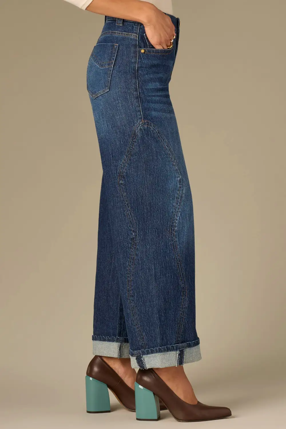 High Rise Cuffed Wide Leg Petite Jeans