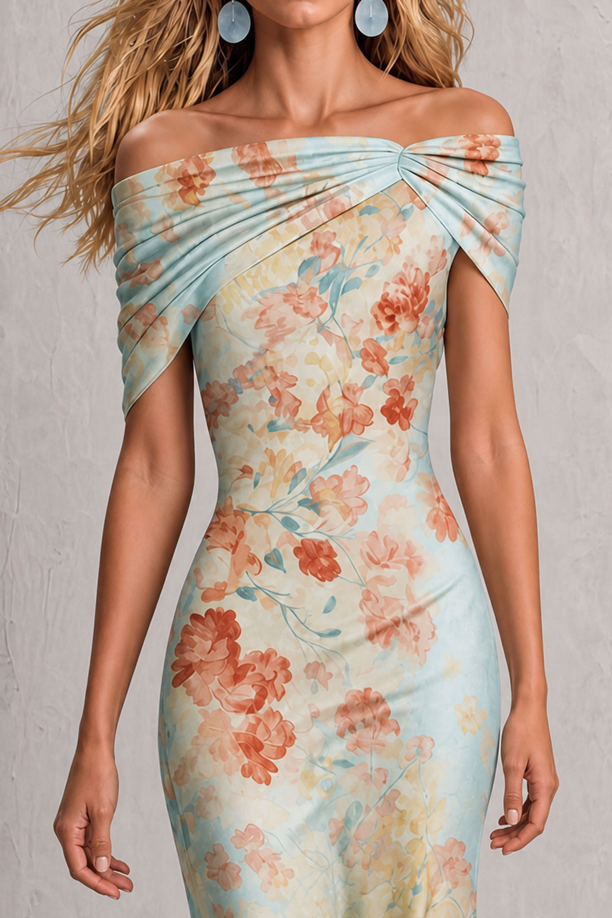 Off Shoulder Ruffle Floral Midi Dress