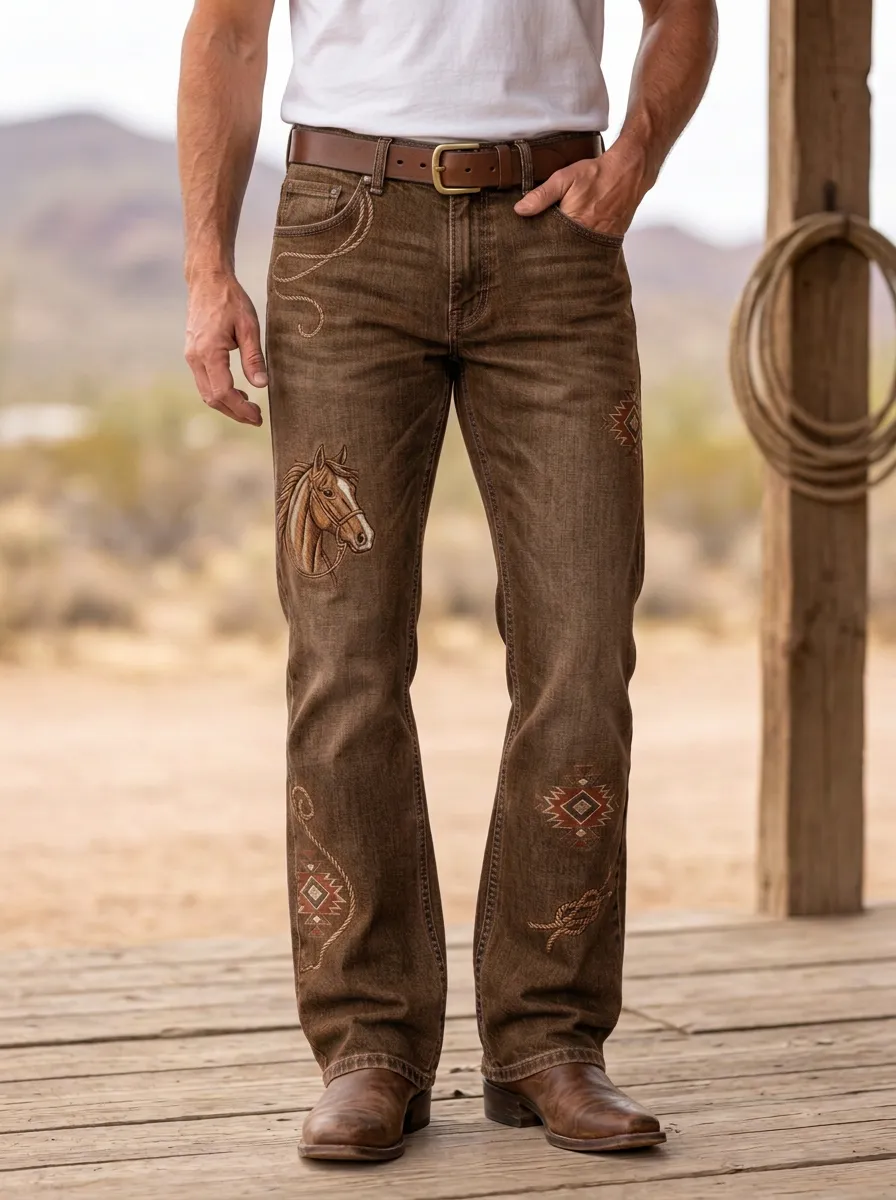 Men's Western Cowboy Horse Southwestern Jeans