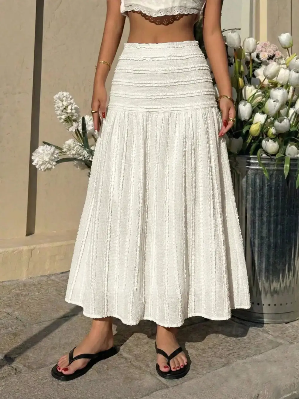 Textured Flared Midi So Skirt