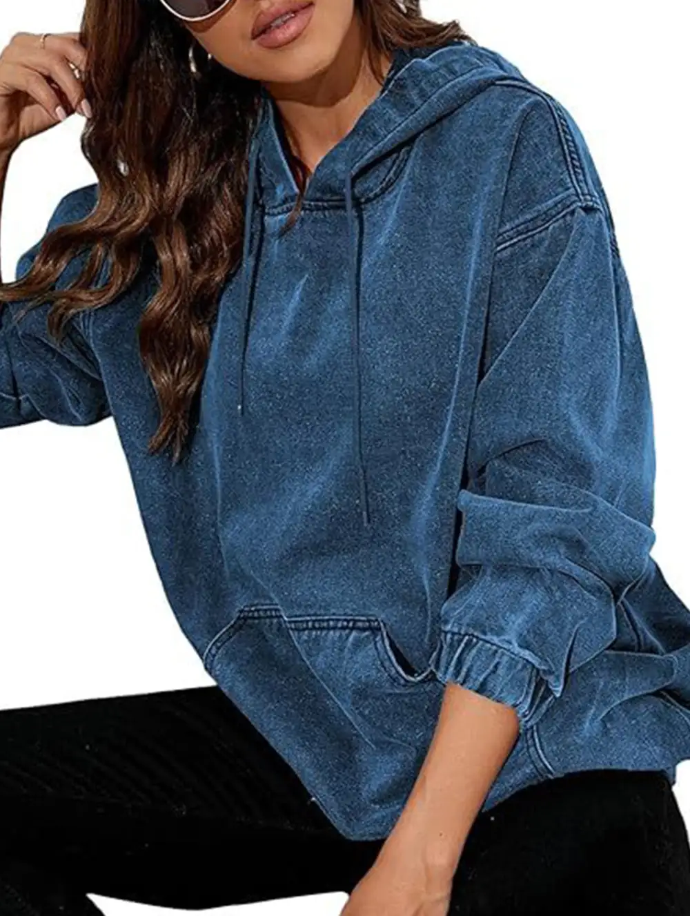 Denim Retro Hooded Pullover Sweatshirt