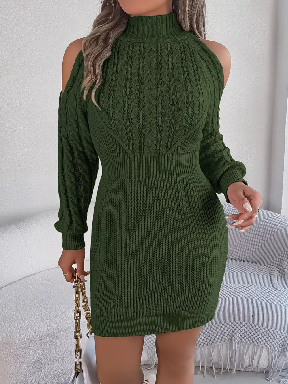 Textured Detail Knit Sweater Dress