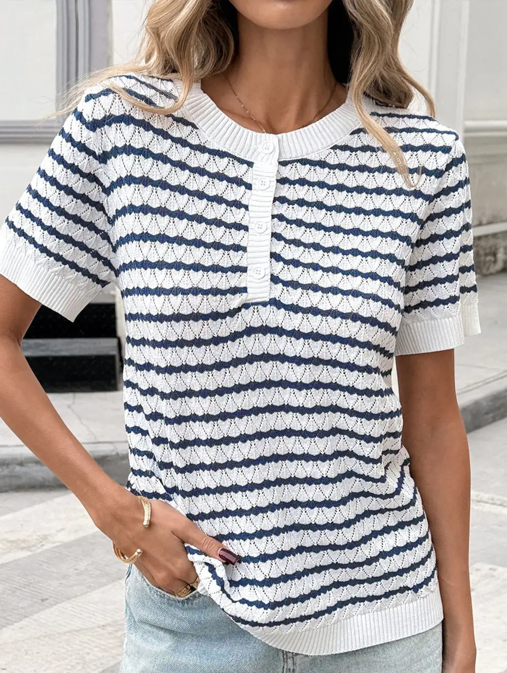 Button Half Placket Knit Top