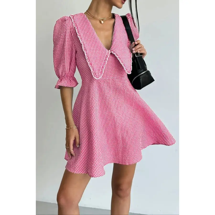 Gingham Puff Sleeve Mini Dress