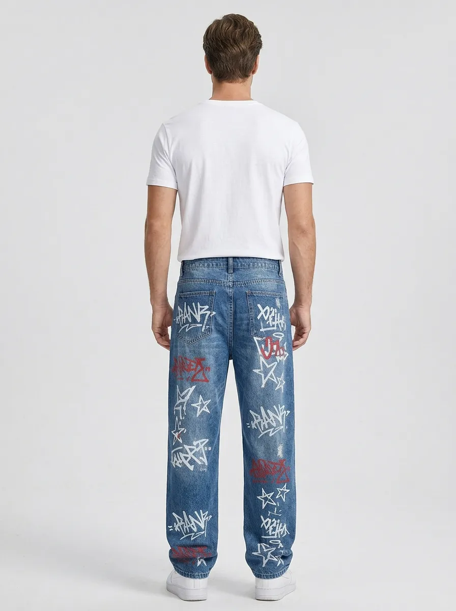 Unisex Streetwear Graffiti Star Jeans