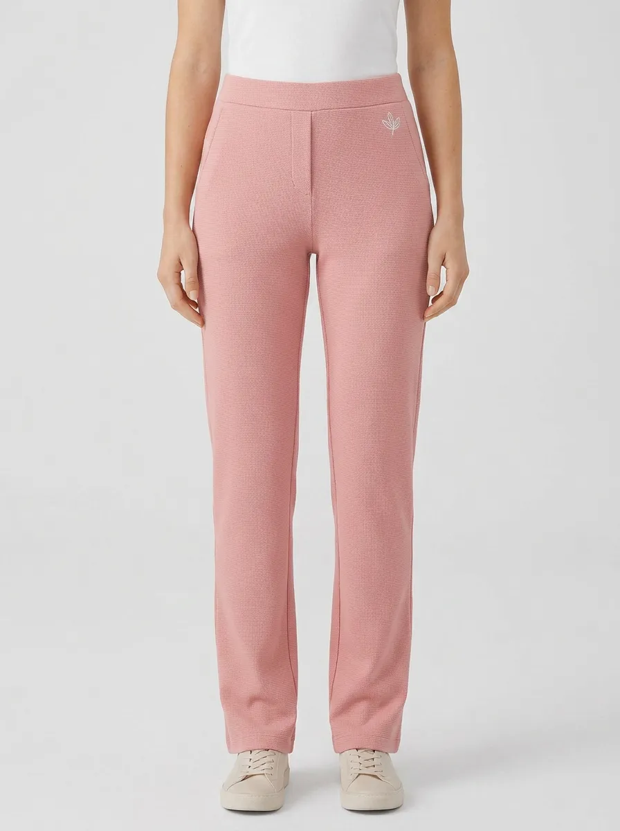 Women's Subtle Leaf Emblem Print Mid-Rise High-Stretch Straight-Leg Pants