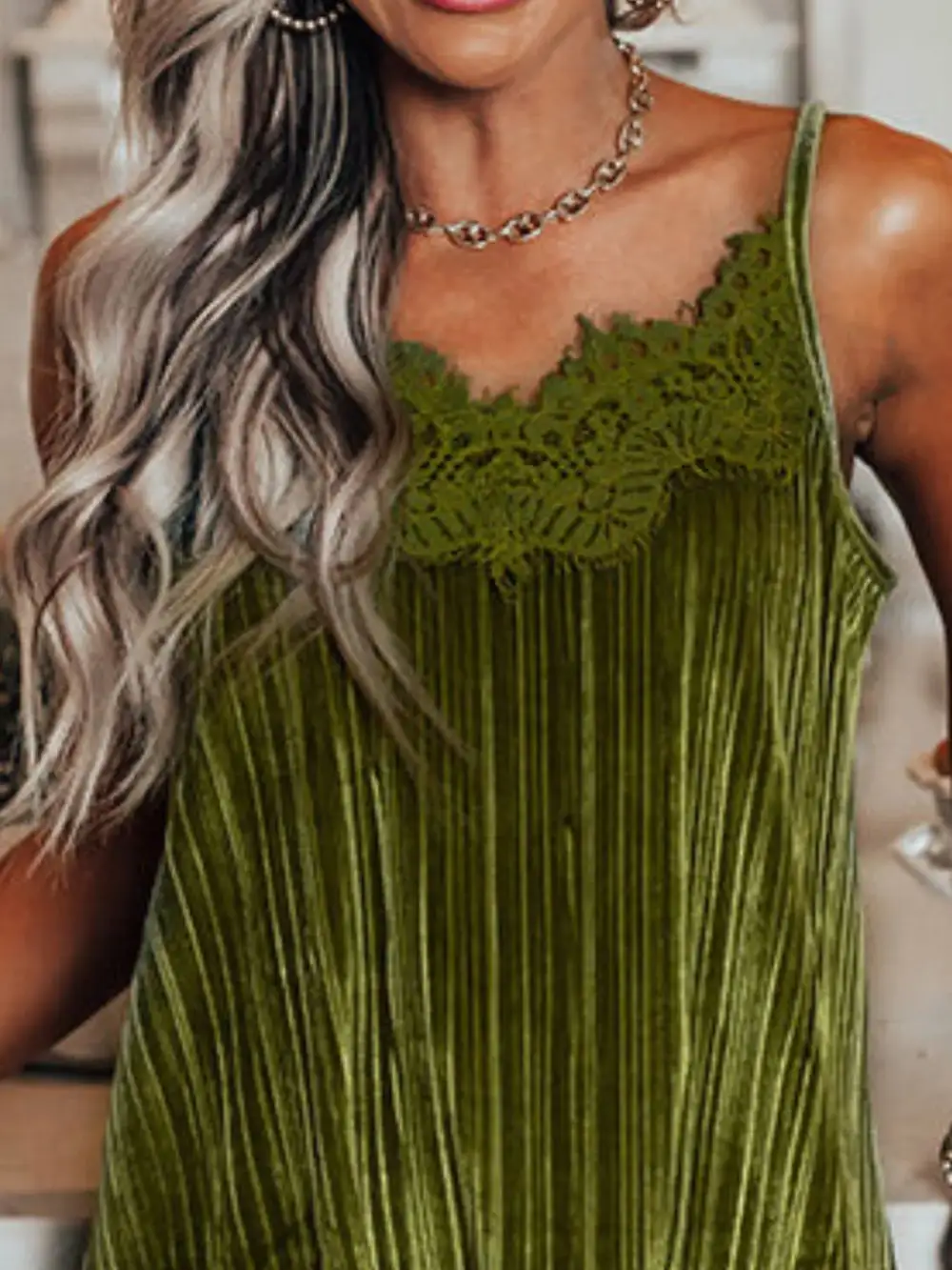 Lace Trim Pleated Cami