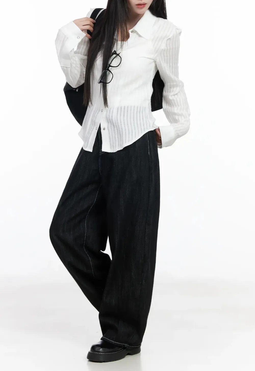Wide-Fit Stitched Wide Leg Jeans