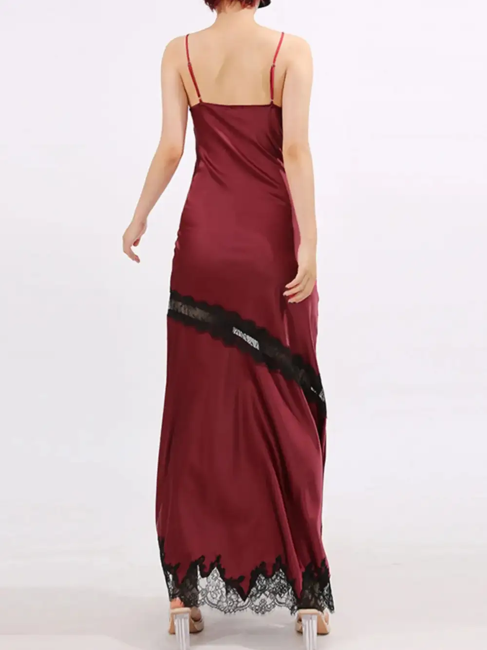 Layered Detail Lace Slit Maxi Dress