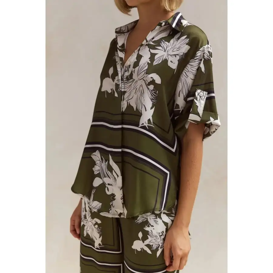 Modern Printed Button Up Shirt and Pants Set