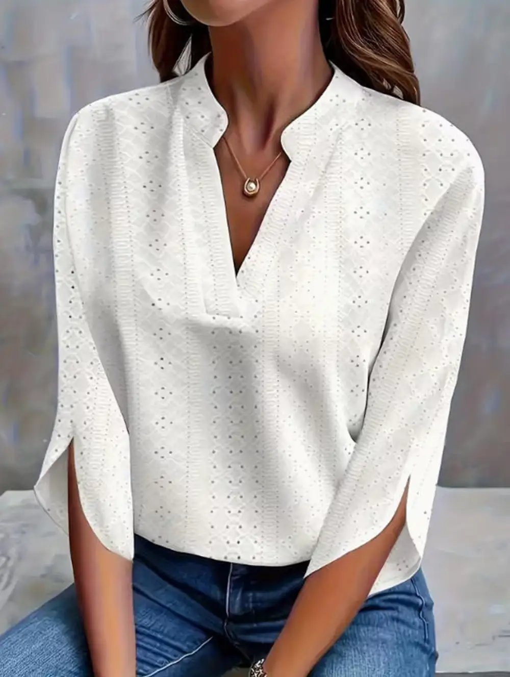 Openwork V Neck Loose Shirt