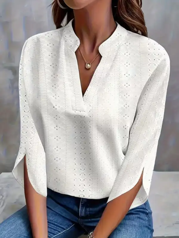 Openwork V Neck Loose Shirt