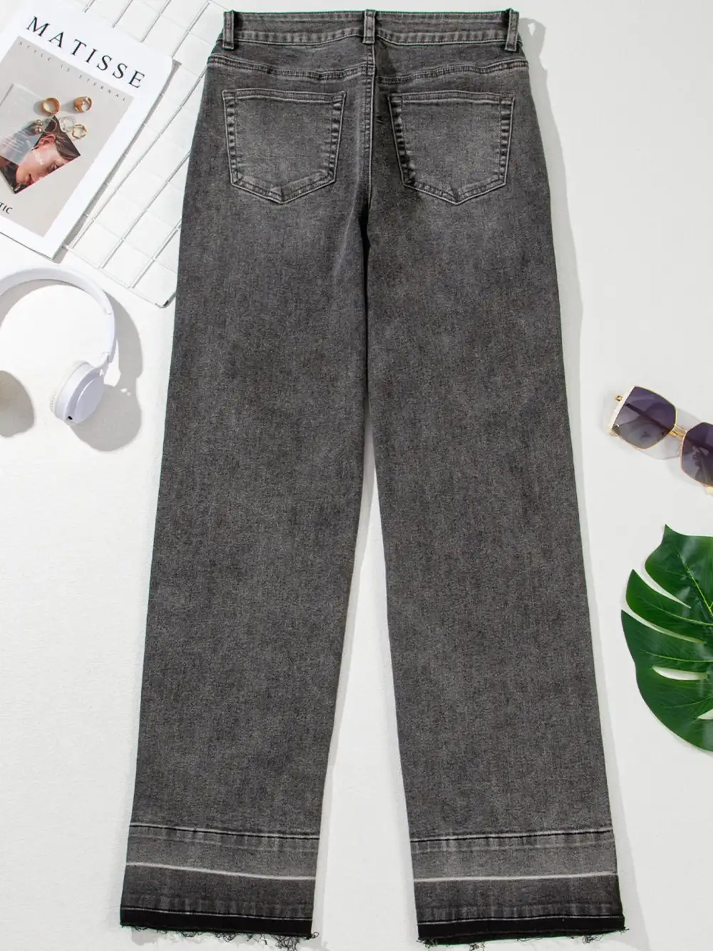 Sharp High Waist Straight Leg Raw Denim Jeans