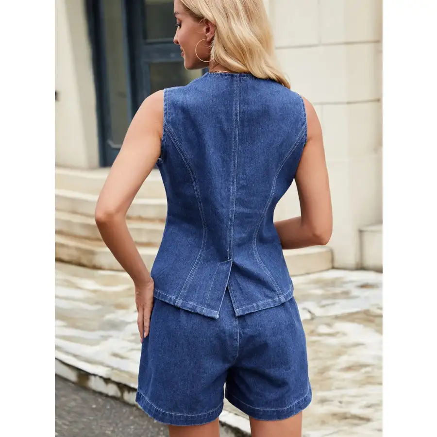 Utility High Waist Pocketed Denim Shorts