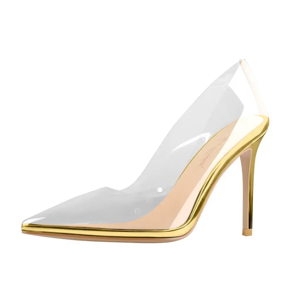 Pointed Toe Transparent Heel Slip On Pumps