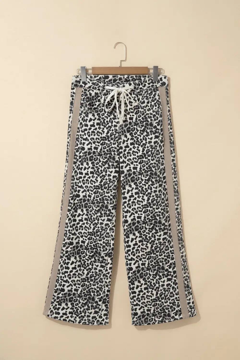 Women's Leopard Print Drawstring Waist Straight Leg Jeans