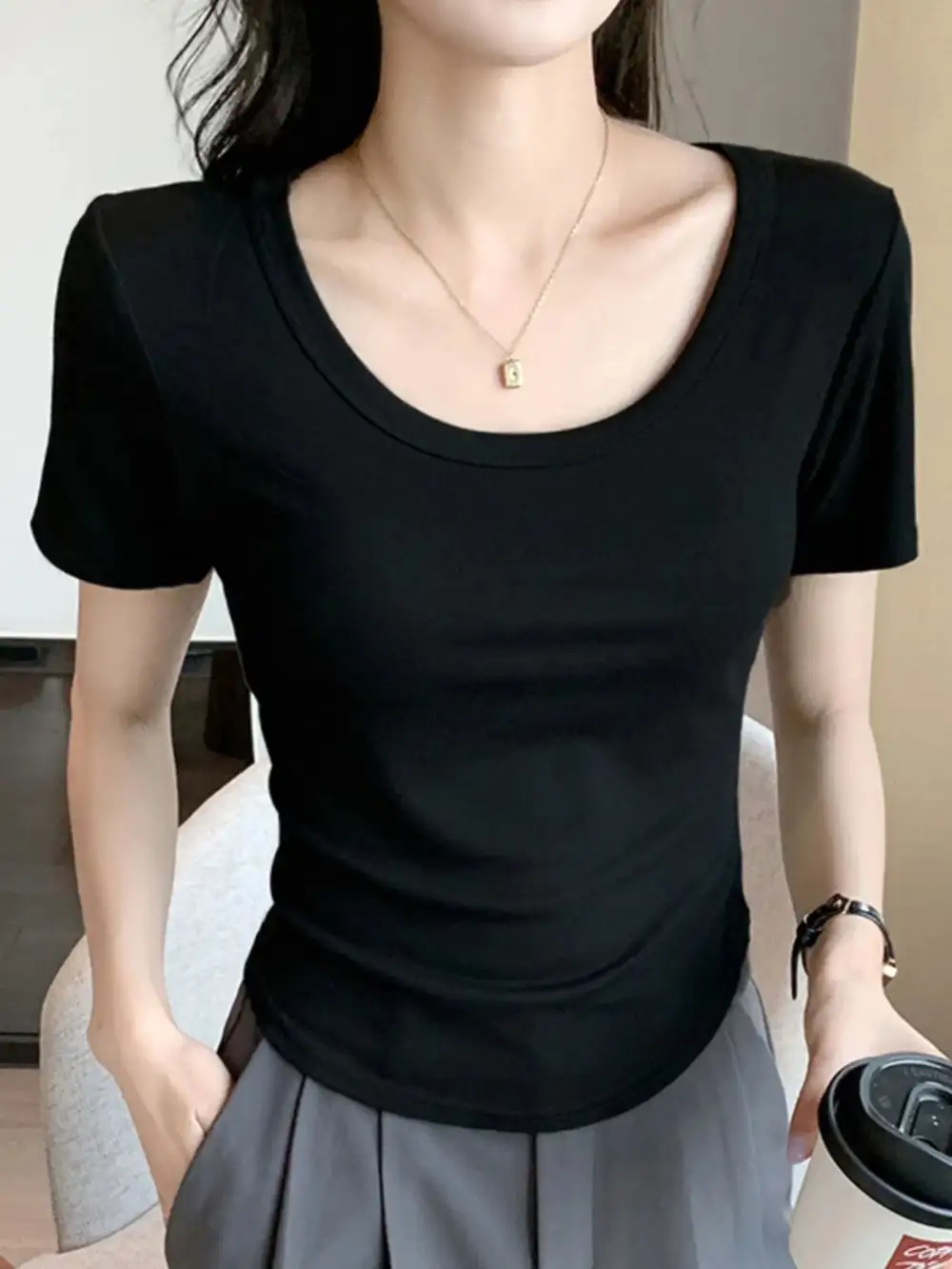 Playful Round-Neck Short-Sleeve T-Shirt