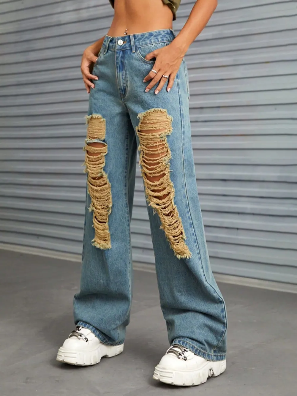 Subtle Texture Straight Leg Denim Jeans