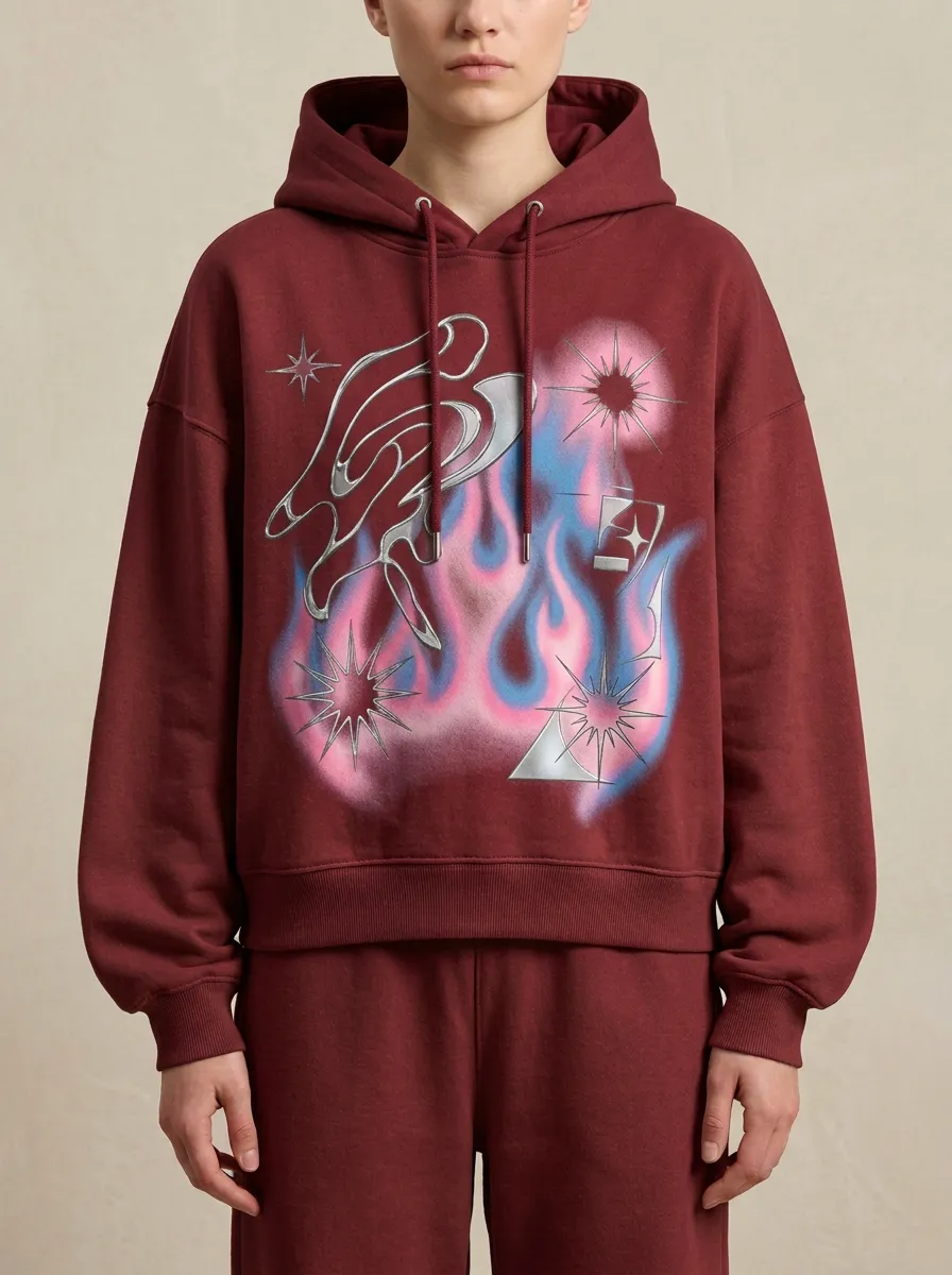 Unisex Y2K Streetwear Pink Blue Flame Star Hoodie