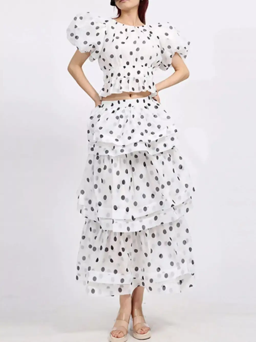 Button Front Puff Sleeve Coordinated Set