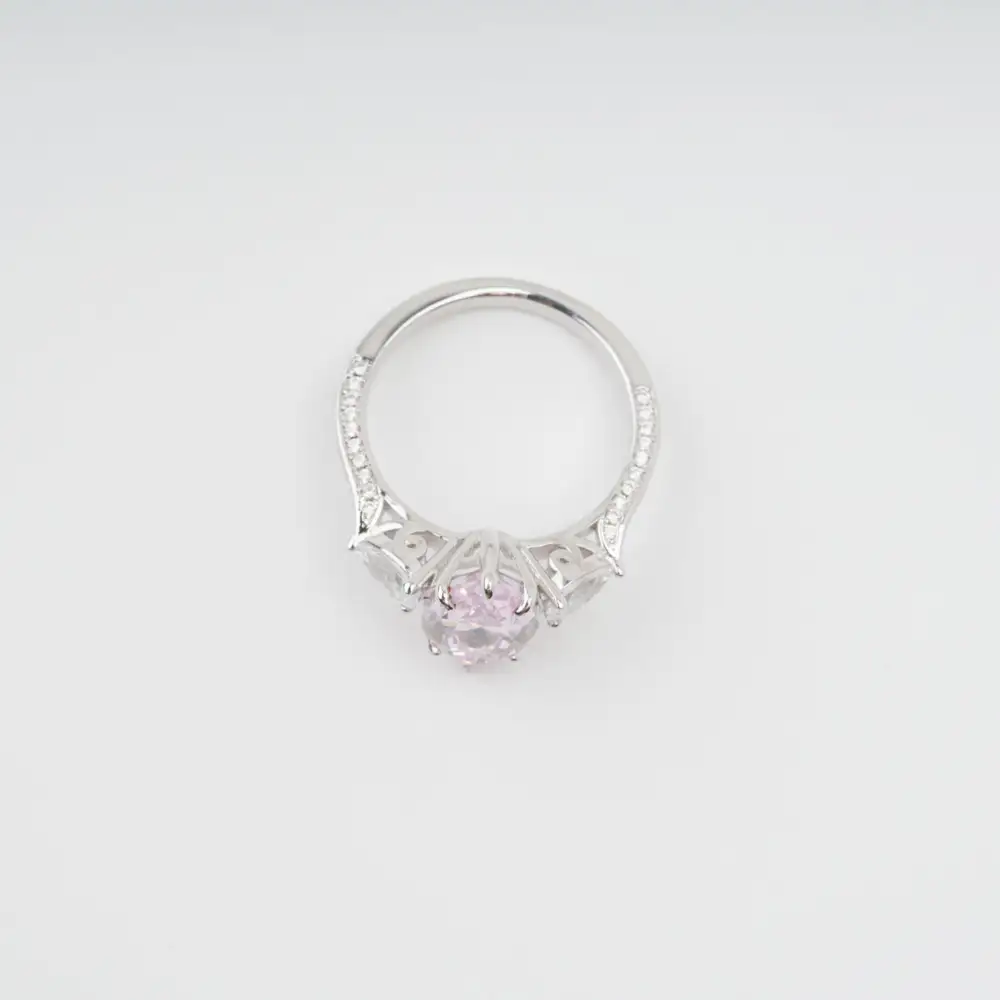 Pink Crystal Embellished Sterling Silver Ring