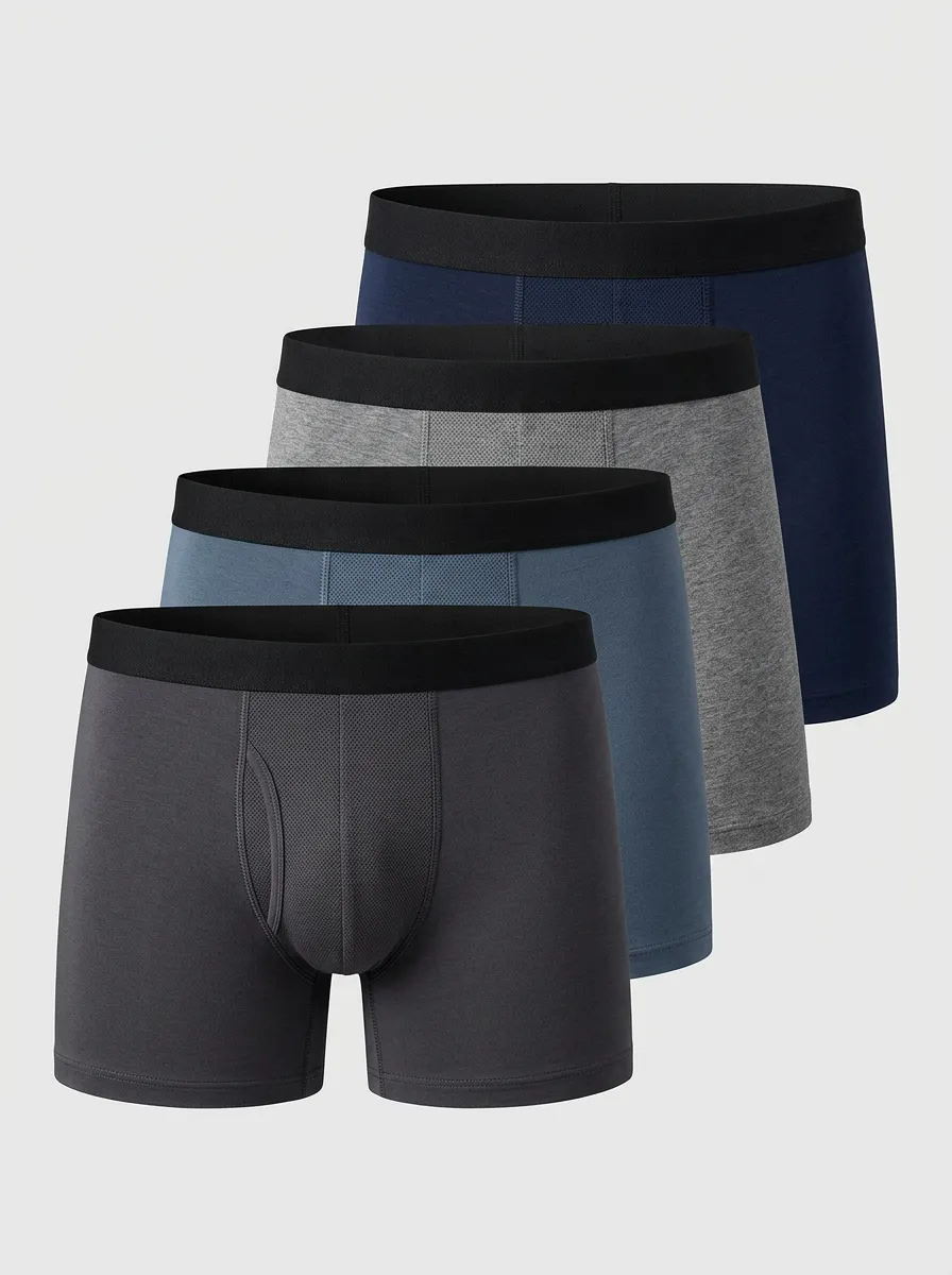 Timeless Solid Casual Look Men's Four Pack Boxer Briefs