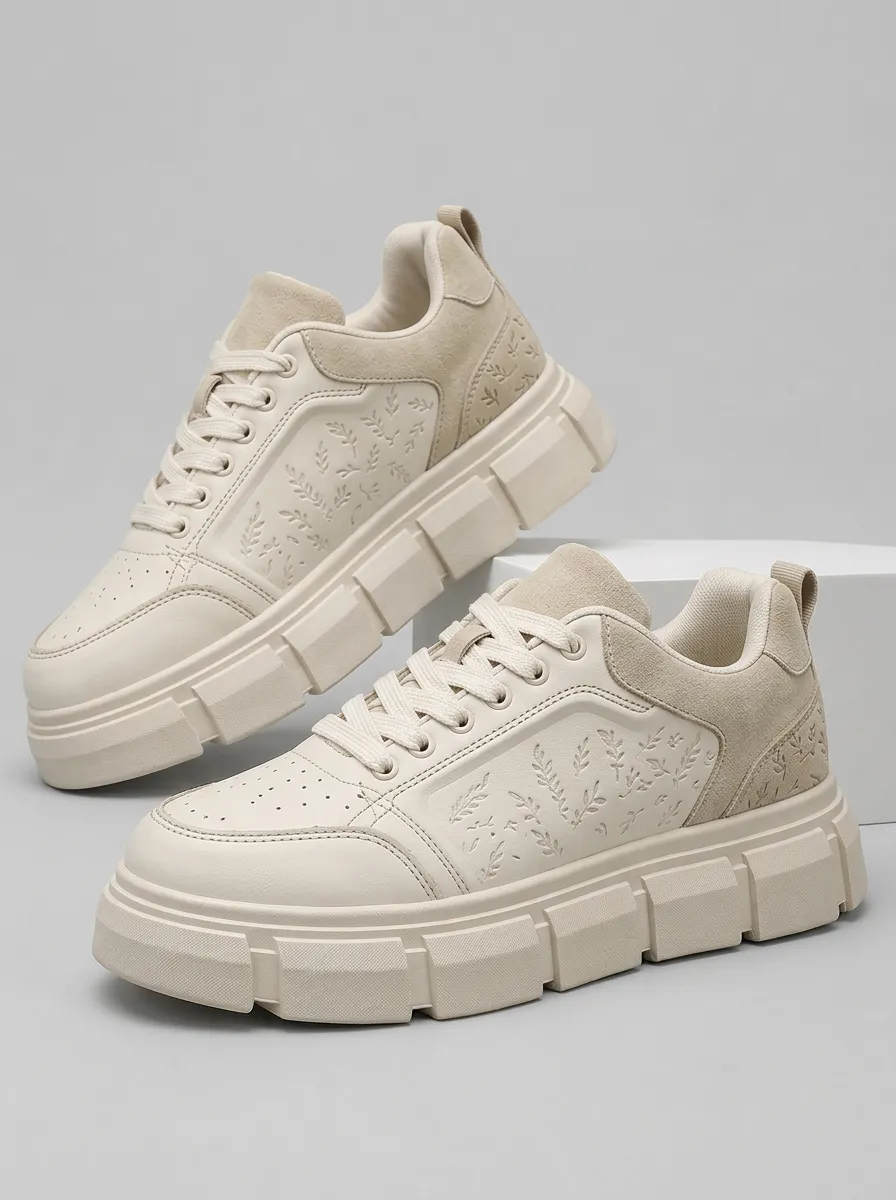 Men's Leaf Pattern Embossed Chunky Sole Skate Shoes