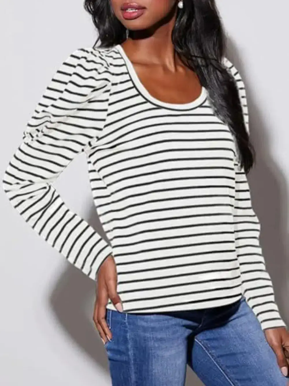 Modern Striped Round Neck Long Sleeve T-Shirt
