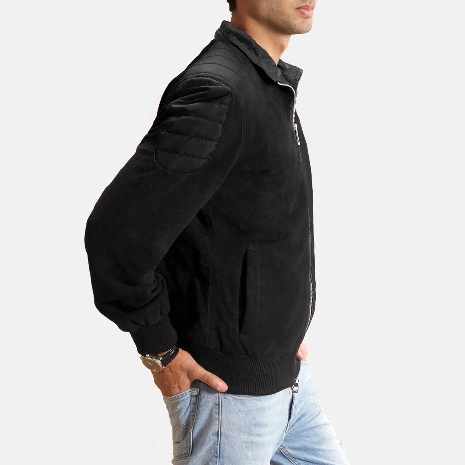 Men's Structured Bomber Suede Jacket
