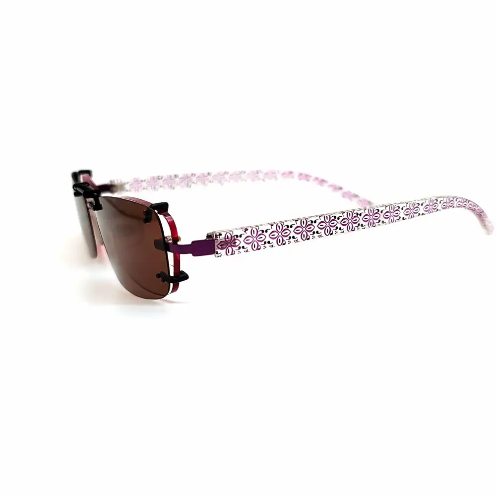 Frameless Amber Lens 56mm Rectangular Polarized Clip-On Sunglasses with Hard Case