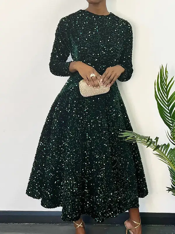 Sequined Neck Maxi Dress