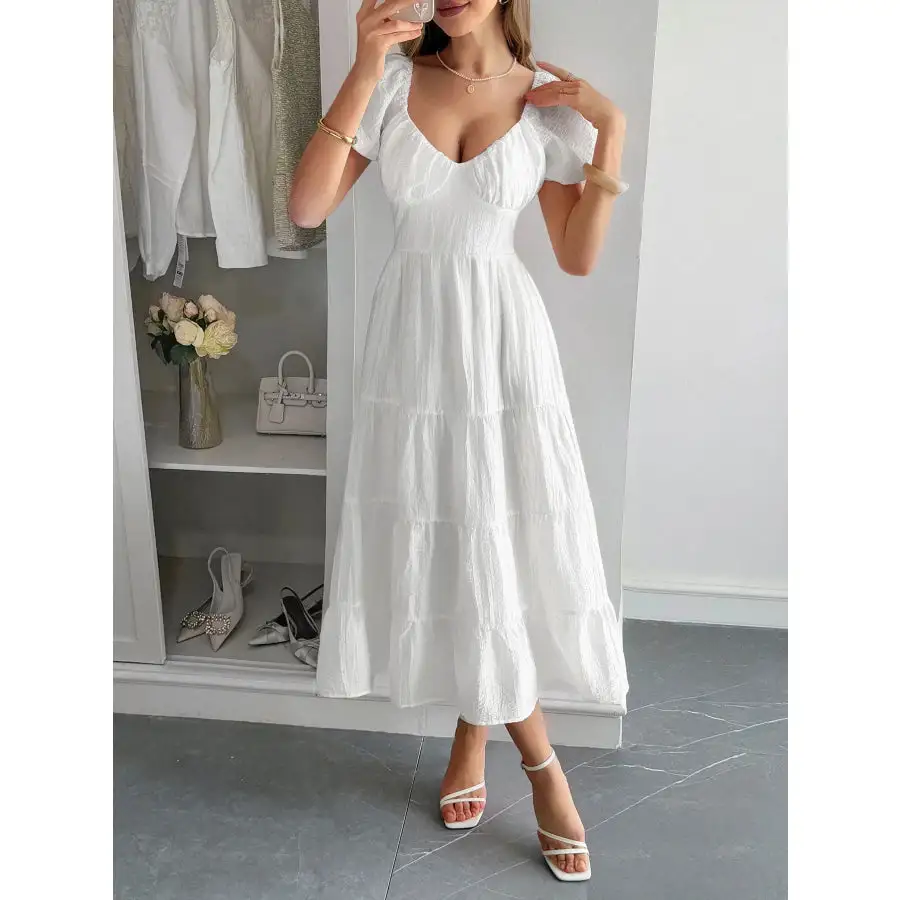 Dress V-Neck Short Sleeve Midi Dress