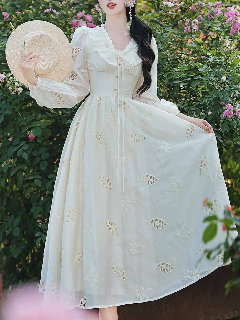 Embroidered V Neck Maxi Dress