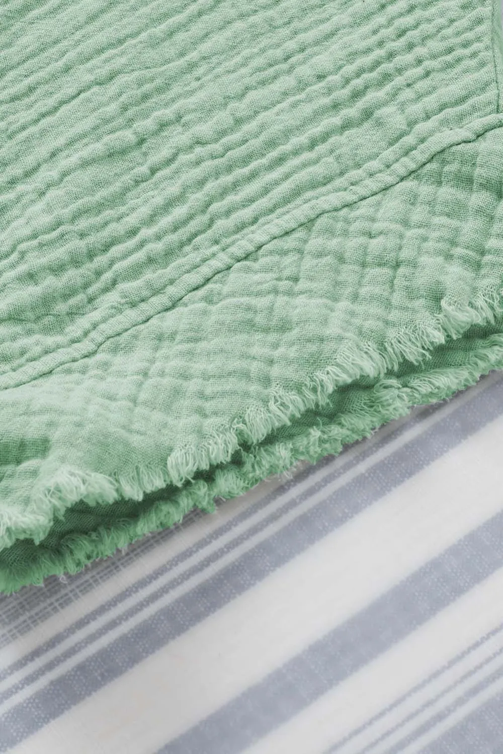 Green Frayed Batwing Sleeve Textured Blouse
