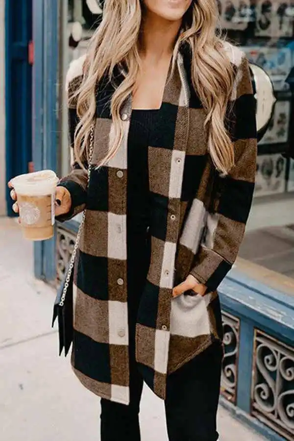 Contrast Plaid Coat