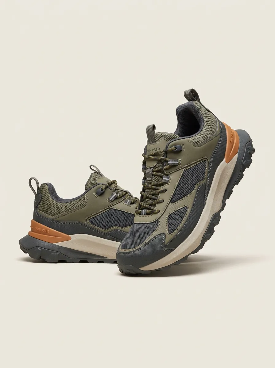 Streetwear Hiking-Inspired Mesh-Panel Casual Sneakers