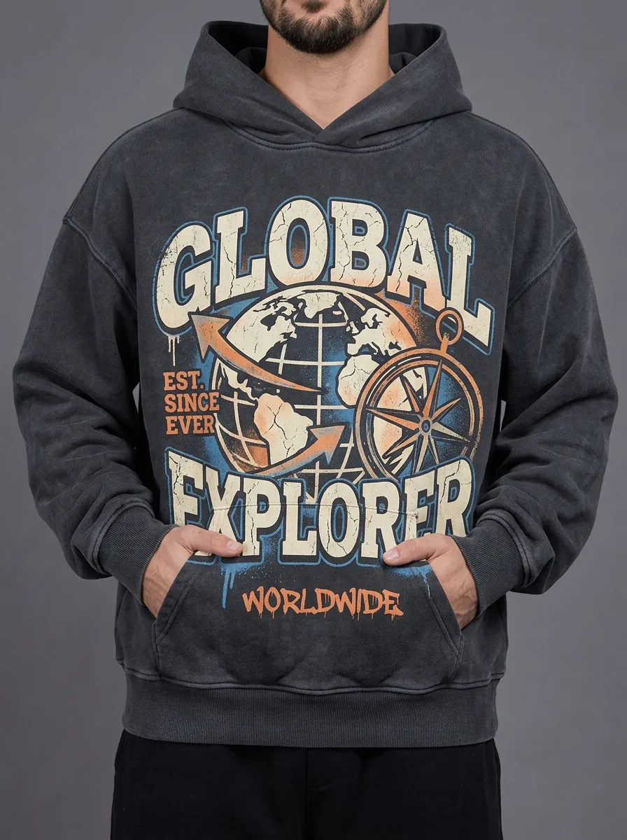 Men's Global Explorer Travel Compass Printed Hoodie