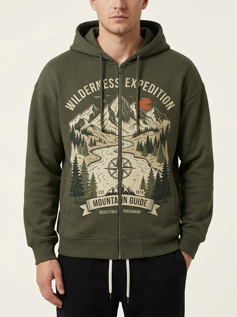 Men's Wilderness Expedition Mountain Guide Printed Zip Hoodie