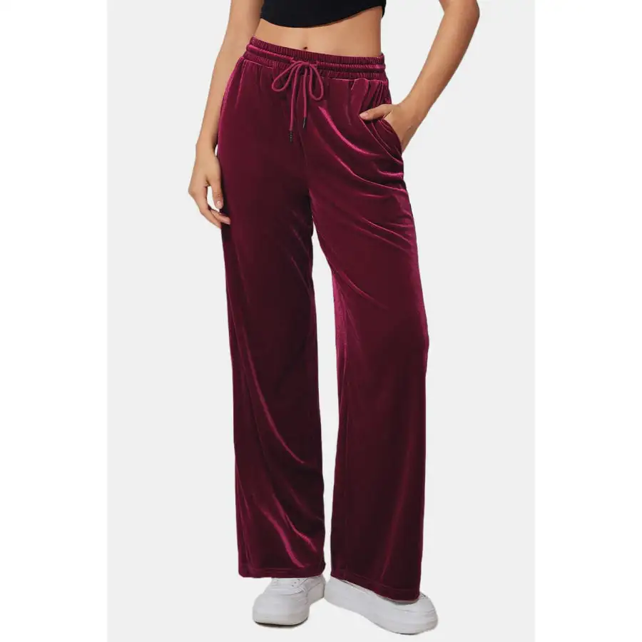 Drawstring Elastic Waist Straight Leg Pants