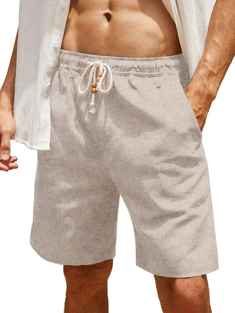 Casual Elastic Waist Linen Holiday Shorts